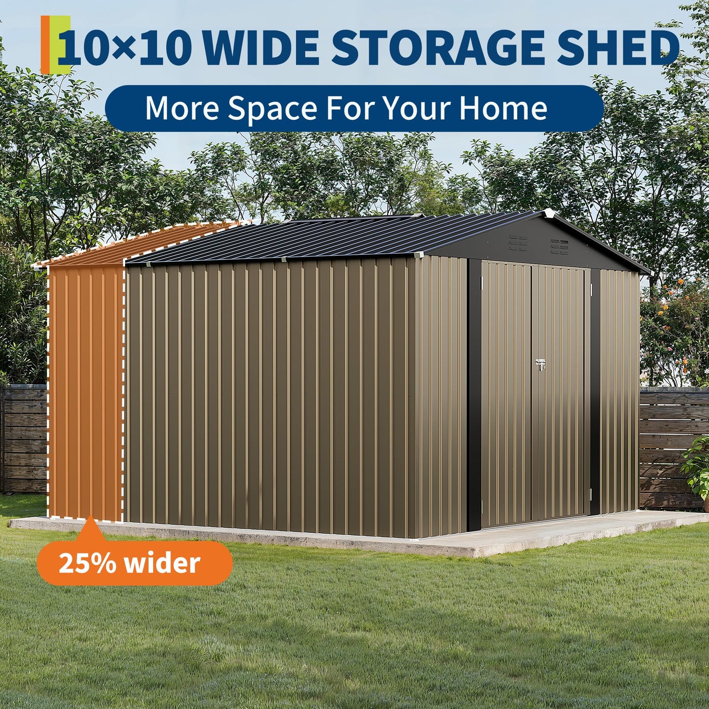 GarveeLife 10 x 10 FT Outdoor Storage Shed,Metal Garden Sheds&Outdoor Storage Clearance, Large Tool Shed Outdoor with Single Lockable Door,Ideal Storage House for Backyard Garden Patio Lawn