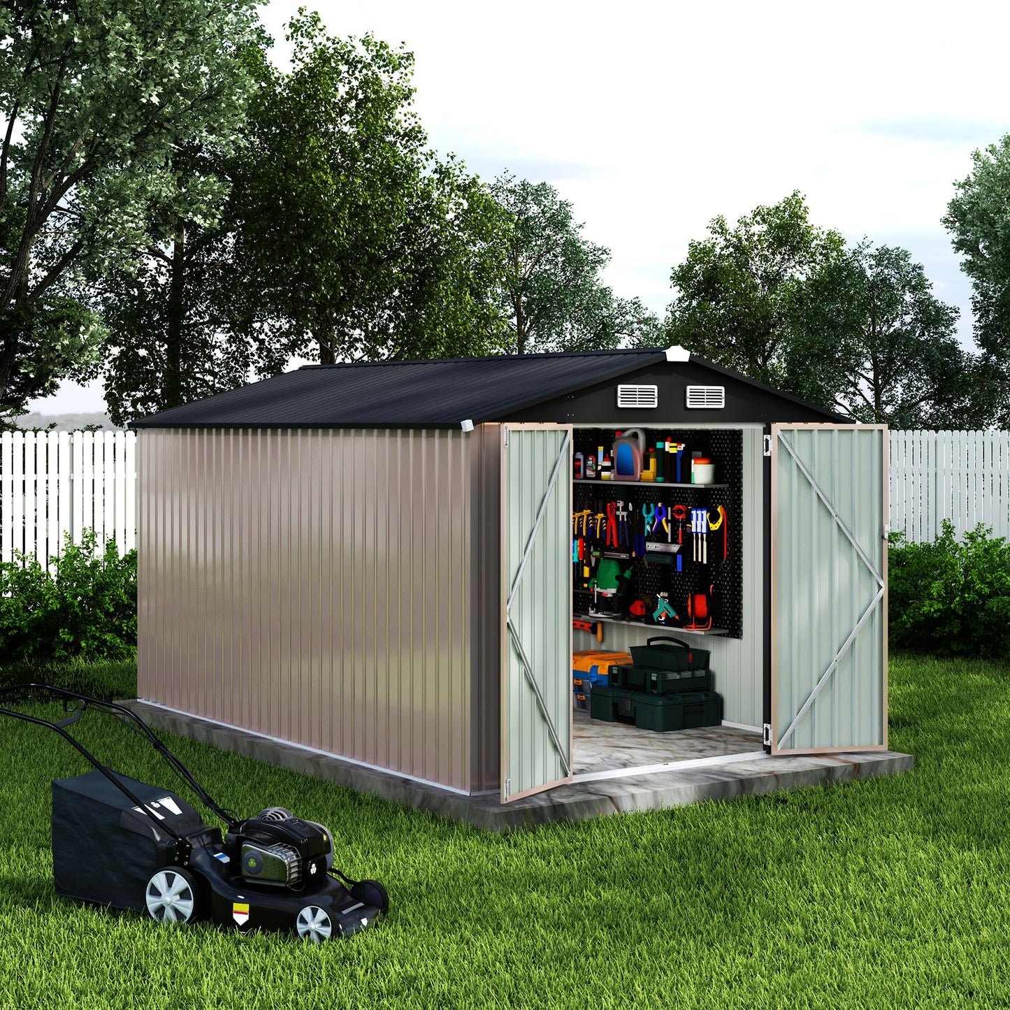 Outdoor Metal Sheds 8x12, Outdoor Storage Shed MetalGarden Tool Shed for Backyard, Metal Utility Sheds Buildings with Air Vent