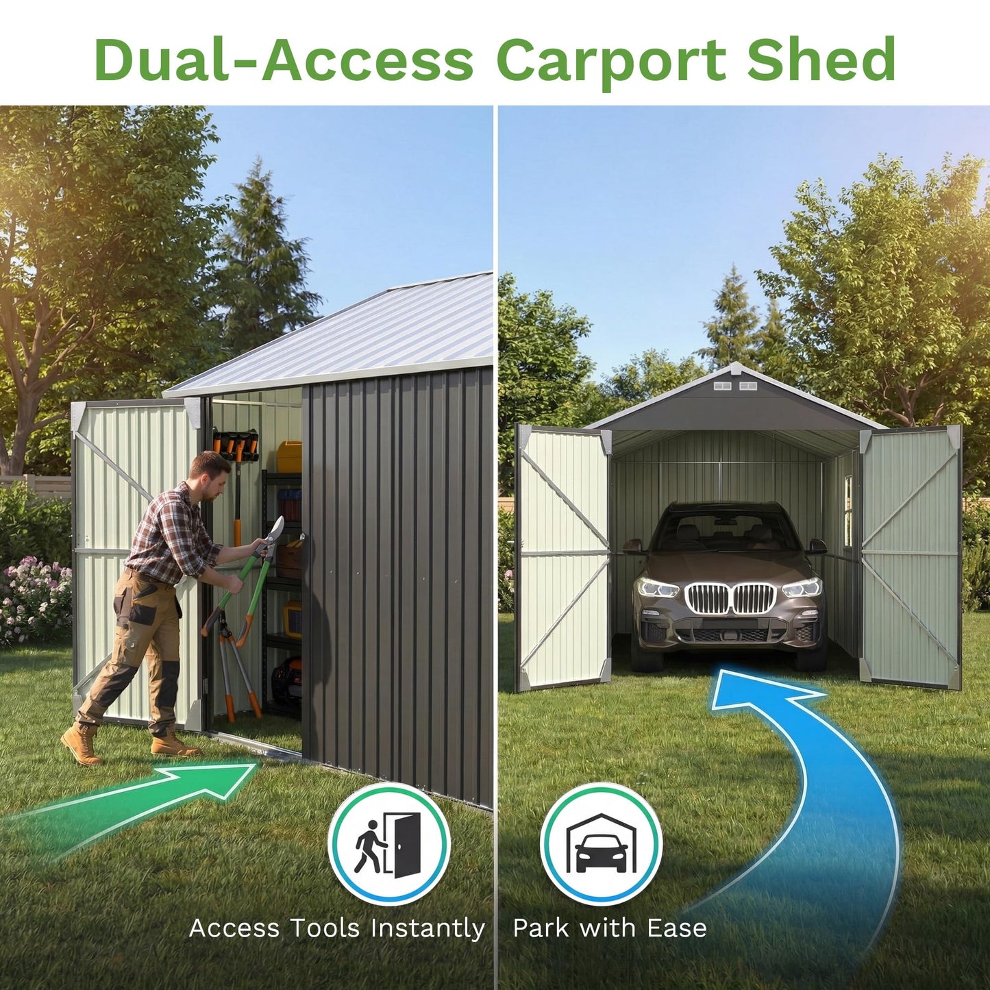 Patiowell 12x20 FT Enclosed Metal Carport, Large Heavy Duty Car Port with Galvanized Steel Frame, All-Weather Garage Car Shelter with 3 Lockable Doors & Windows for SUV, Boats and Trucks, Black