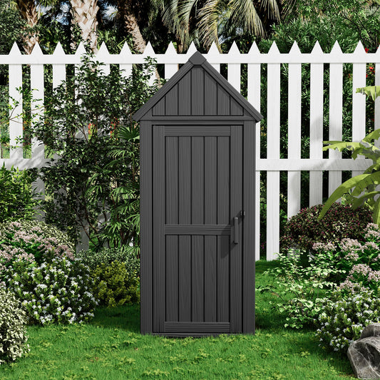 Fancyango Outdoor Resin Storage Shed, Upgrade Sturdy Storage Cabinet with Removable Shelves and Lock Ring, Reinforced Floor, All-Weather Construction for Garden Patio Lawn (Black) (Black)