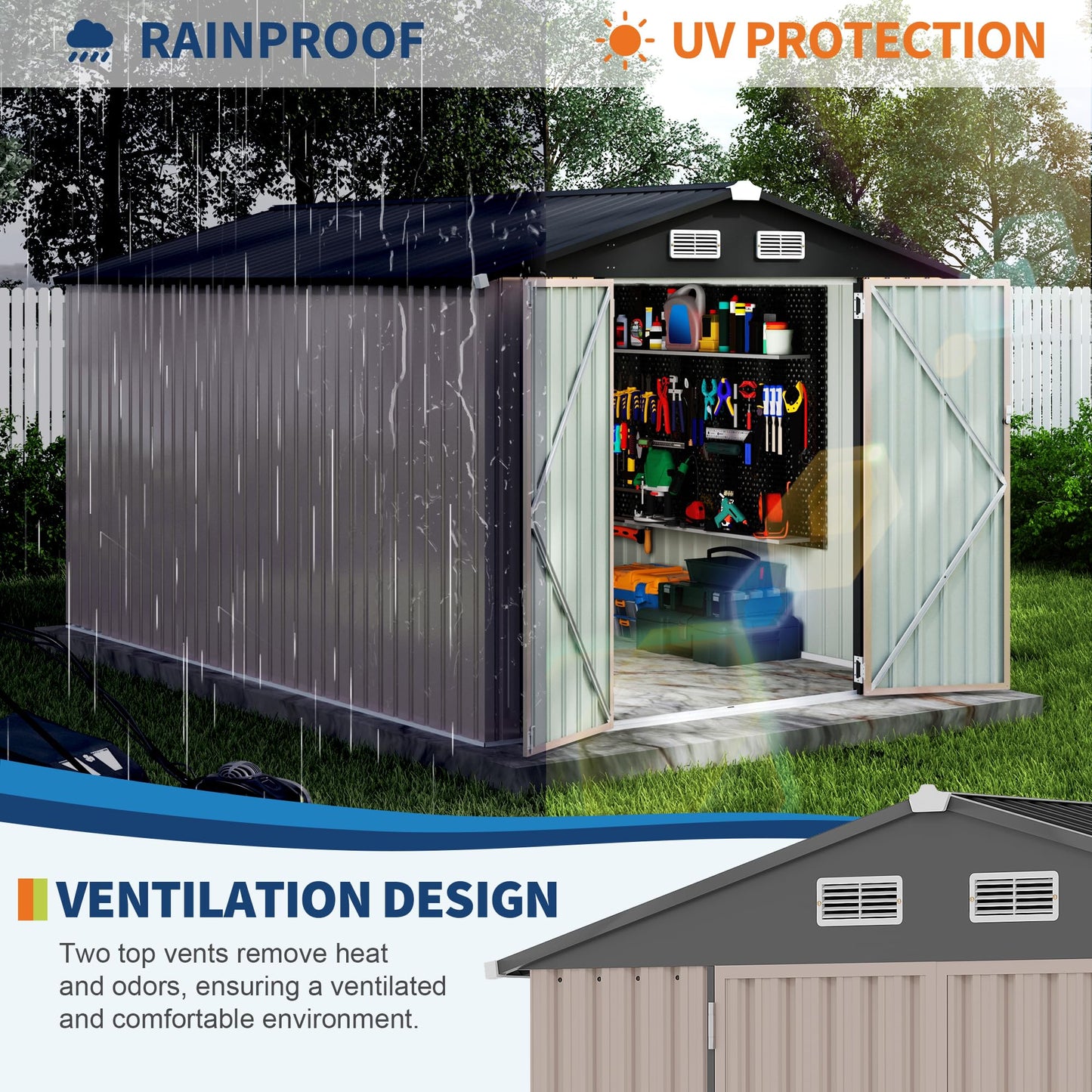 Outdoor Metal Sheds 8x12, Outdoor Storage Shed MetalGarden Tool Shed for Backyard, Metal Utility Sheds Buildings with Air Vent