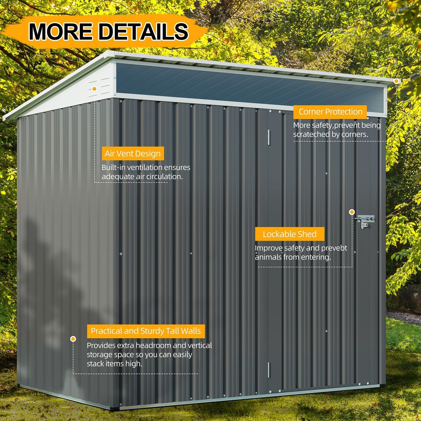 Shintenchi 6x4 FT Outdoor Storage Shed with Window, Outdoor Waterproof Storage Shed Metal Garden Shed with Lockable Single Door, Weather Resistant Tool Storage House Shed for Garden,Backyard,Gray