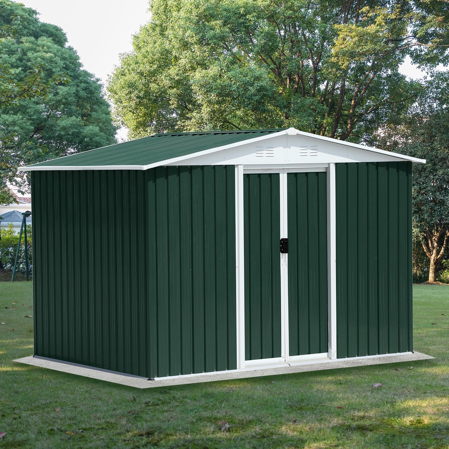 Ball & Cast 8x6 FT Outdoor Storage Shed, Garden Metal Sheds with Punched Vents and Sliding Door, Clearance Tool House with Aluminum Frames and Sloped Roof for Backyard Patio,Green