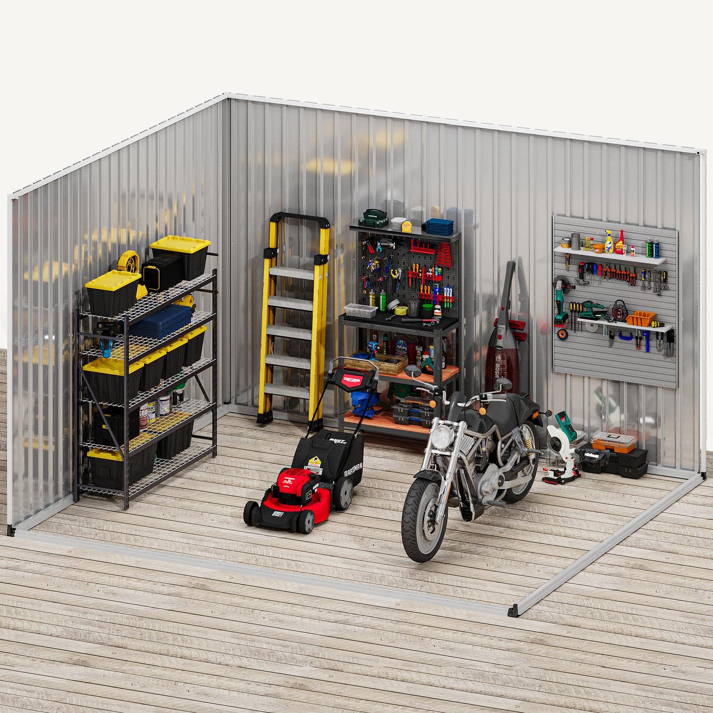 DWVO 10x8ft Metal Outdoor Storage Shed with Window, Lockable Tool Storage Sheds, Oversized Steel Garden Sheds with Sloped Roof for Backyard, Patio, Garage, Lawn (Gray + White)