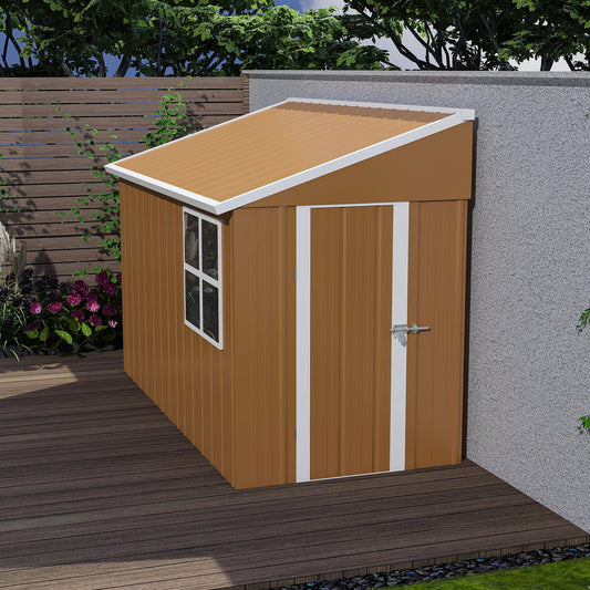 YOPTO 8x4 FT Sheds & Outdoor Storage,Heavy-Duty Metal Steel Shed with Windows and Weatherproof Sloped Roof,Waterproof Tool Sheds w/Lockable Door & Ventilation,for Garden,Lawn,Brown
