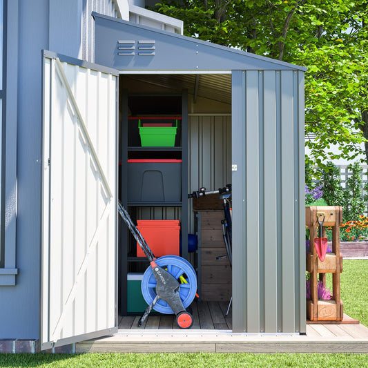 YOPTO 4×7 FT Outdoor Metal Storage Shed,Heavy-Duty Lean to Storage Shed with Lockable Door and Reinforced Beams,All Weather Waterproof Storage House W/2 Air Vents,for Backyard,Patio,Lawn,Gray