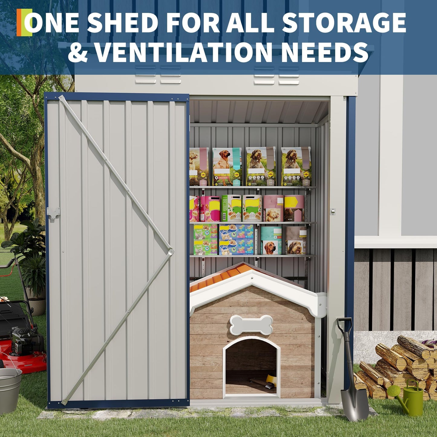 IDEAHOUSE 5x3FT Galvanized Steel Outdoor Storage Shed, Weather-Resistant Tool Organizer with Lockable Door & Sloped Roof, Perfect for Garden, Patio, Backyard & Lawn Equipment Storage