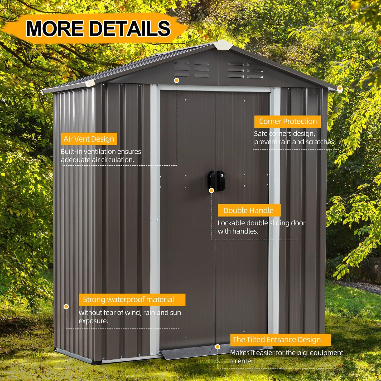 Shintenchi 5x3 FT Outdoor Storage Shed with Window, Lockable Outdoor Waterproof Tool Storage Sheds, Weather Resistant Tool Storage House Shed for Garden, Backyard, Patio Utility Tool Storage,Dark Gray