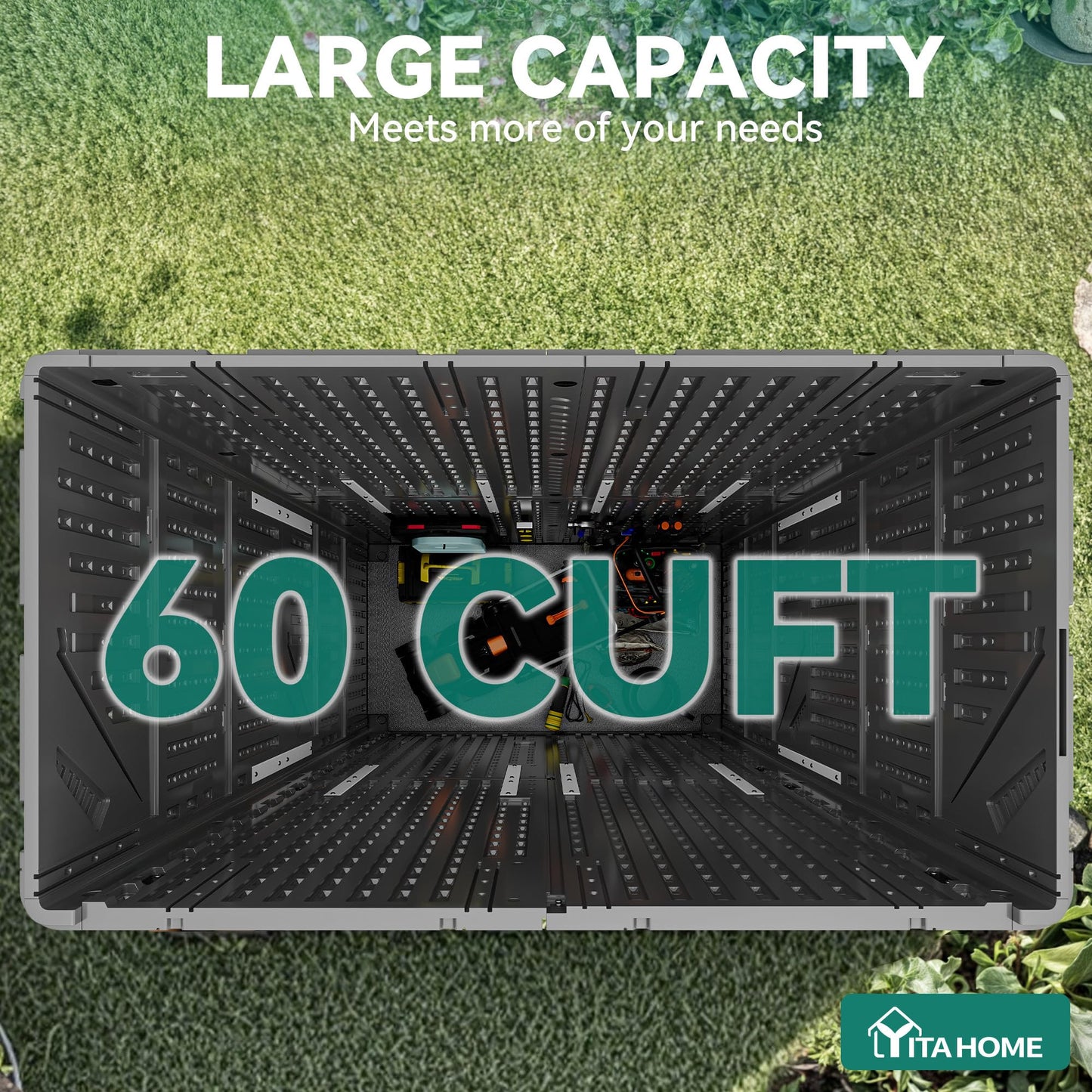 YITAHOME 60 cuft Vertical Outdoor Storage Shed w/o Shelf, Large Waterproof Storage Cabinet for Garden Shed, Tall Outdoor Storage Shed for Garage, Pool Storage, Resin, Lockable, Dark Gray