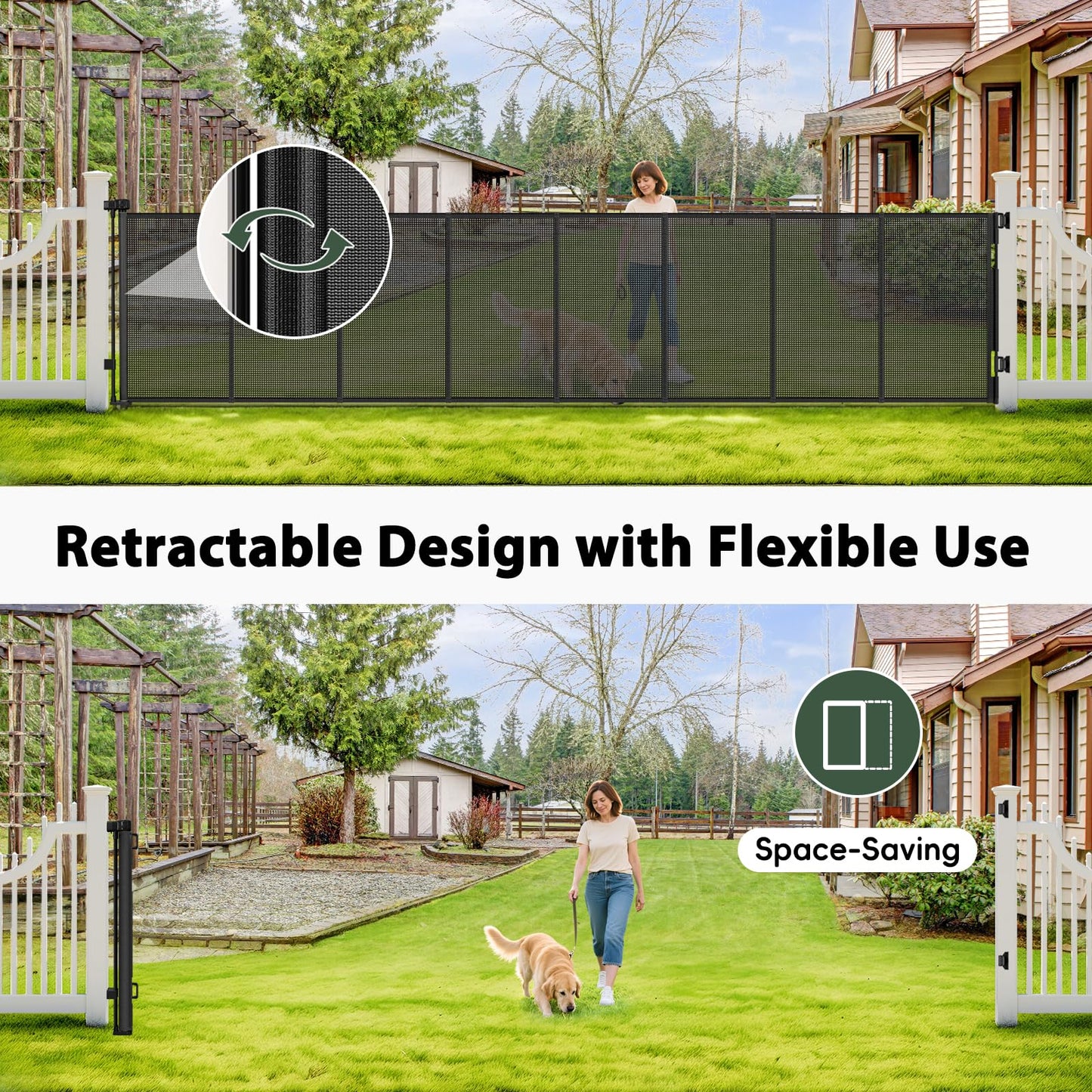 250" Reinforced Extra Wide Baby Gate Retractable Dog Gate, 21ft Extra Long Baby Gate Retractable Gates for Dogs, 48" Extra Tall Pet Gate Retractable Fence Outdoor Gate for Deck/Garage/Patio, Black