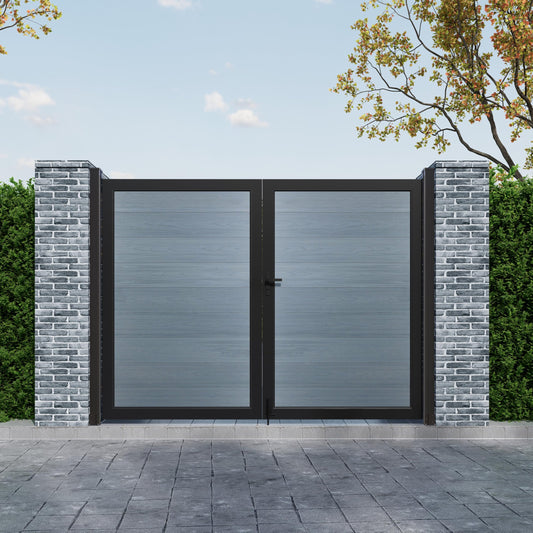 Mondaria 6ft(H)*8ft(W) Wood Plastic Composite Gate for Privacy Fence, Double Fence Gate with Metal Frame and Knob Kits, Grey (Without Post)