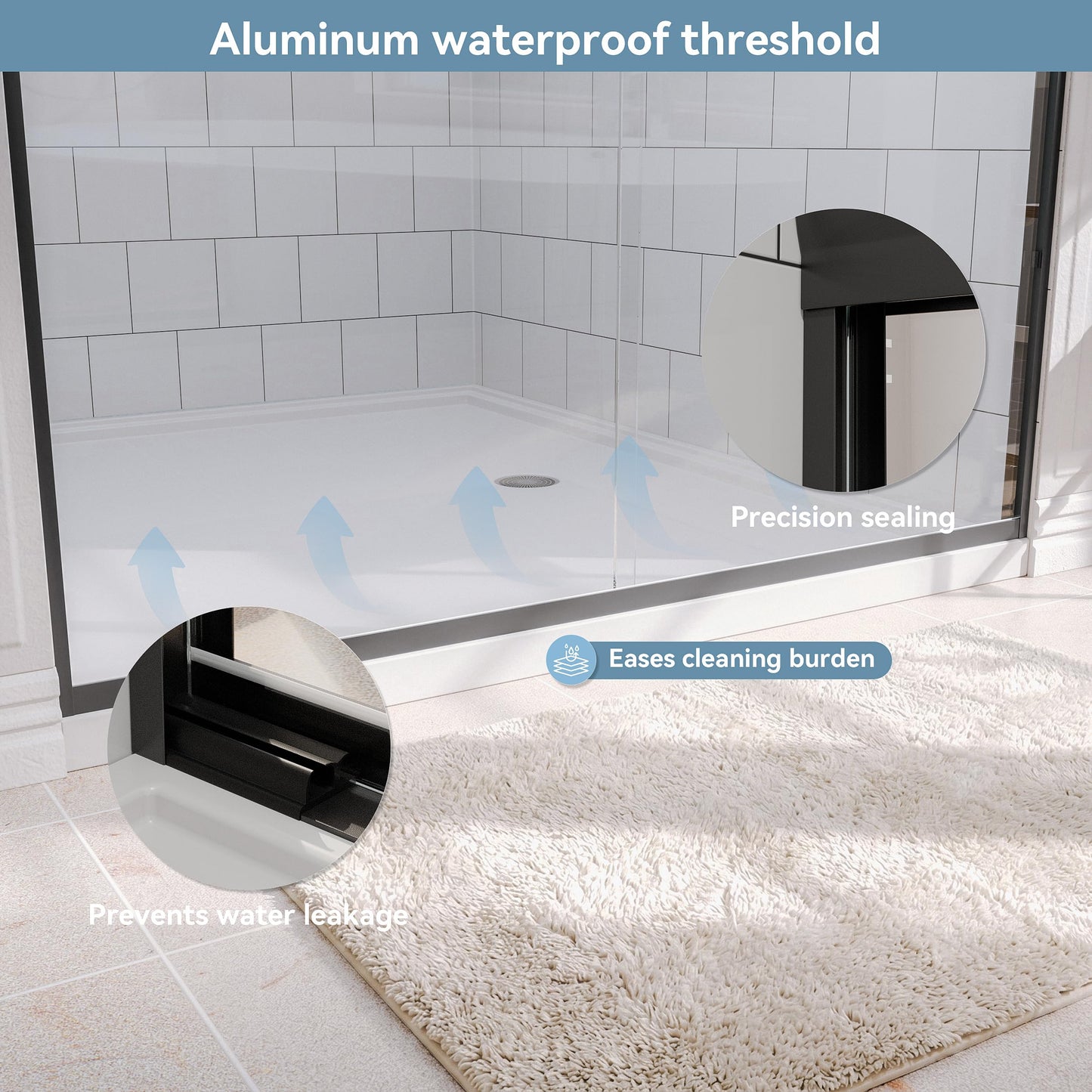 Kullavik Shower Door 44-48'' W x 72'' H Semi-Frameless Bypasss Bathroom Glass Shower Double Sliding Doors,1/4'' (6mm) Clear SGCC Tempered Glass with Explosion-Proof Film,Black