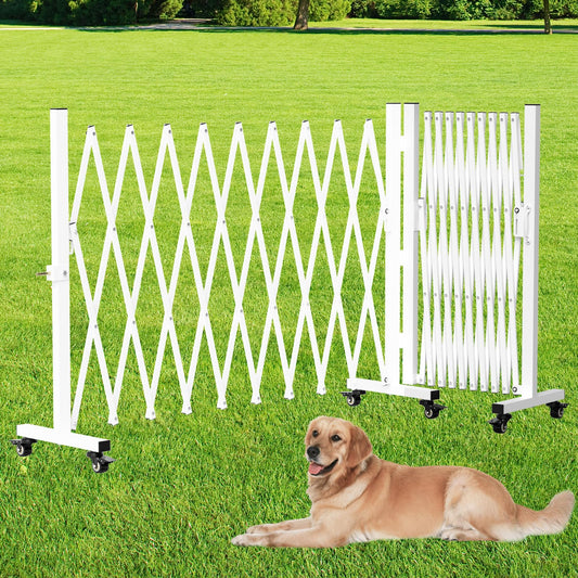 Retractable Outdoor Dog Gate, 207'' Wide Driveway Gate Expandable Portable Fence, Two-Segment 0-180 Degrees Rotatable Design Yard Garden Fence, Metal Safety Barrier Gates (White, 39.76 * 213)