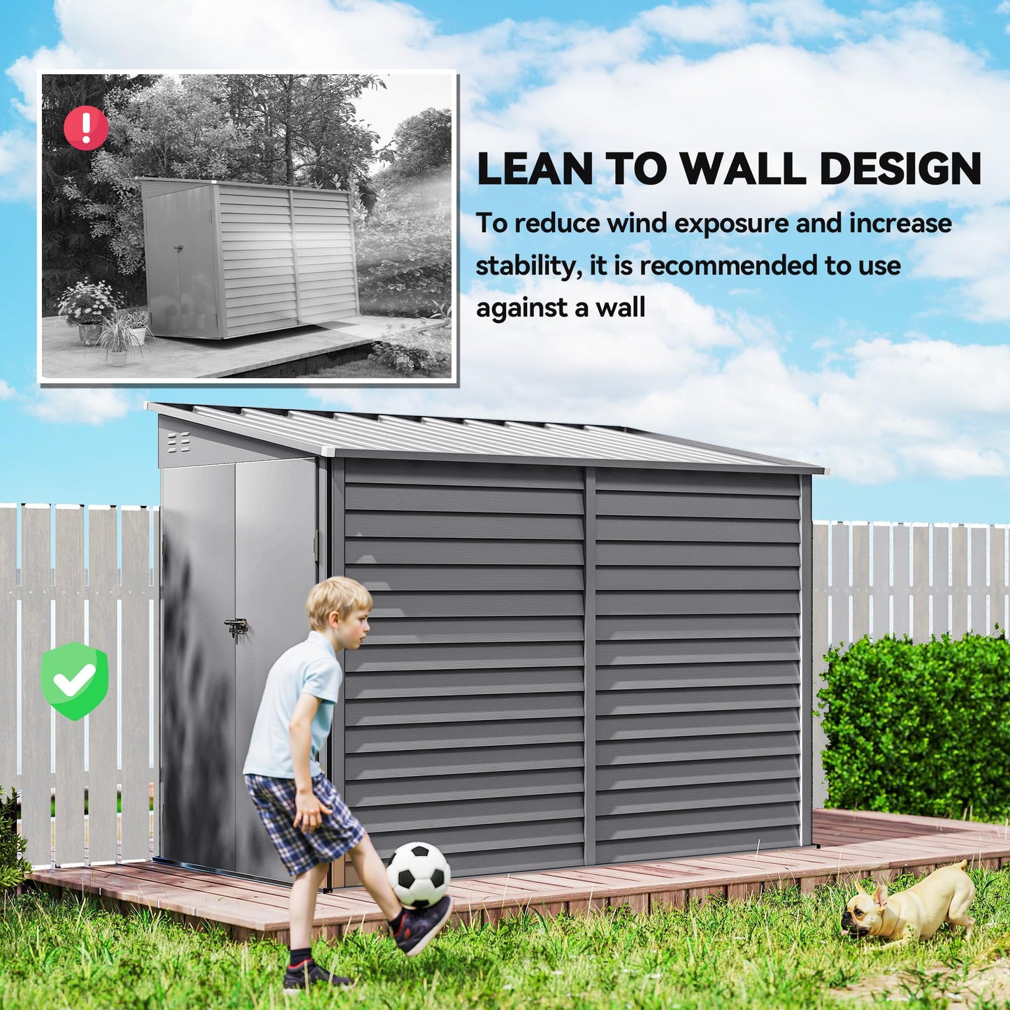 Outsunny 4.6' x 9' Steel Outdoor Storage Shed, Waterproof Lean to Shed, Metal Garden Tool House with Foundation Kit, Lockable Doors, Gloves and 2 Air Vents for Backyard, Patio, Lawn, Gray