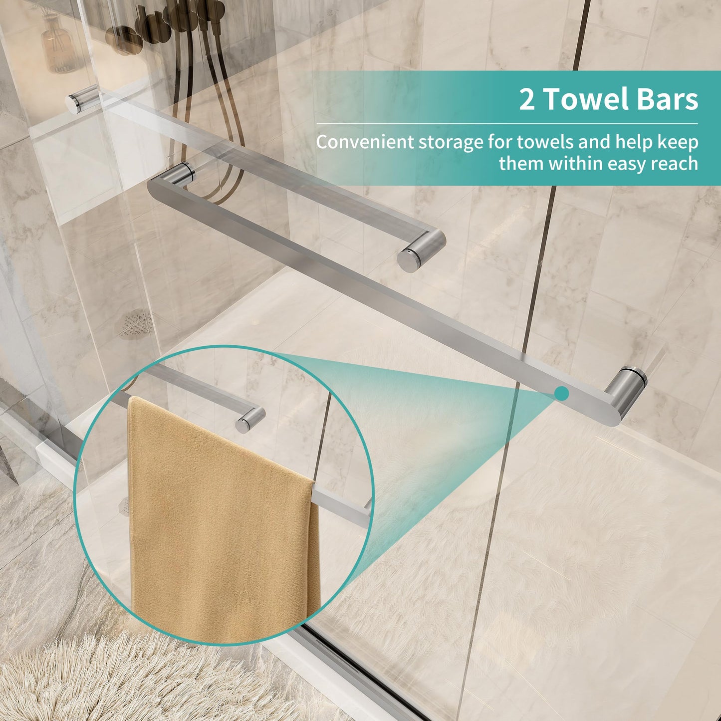 56–60" W x 76" H Chrome Double Sliding Shower Door, Semi-Frameless Soft-Close Bypass Shower Glass Door with 5/16" (8mm) SGCC Tempered Glass and Explosion-Proof Film