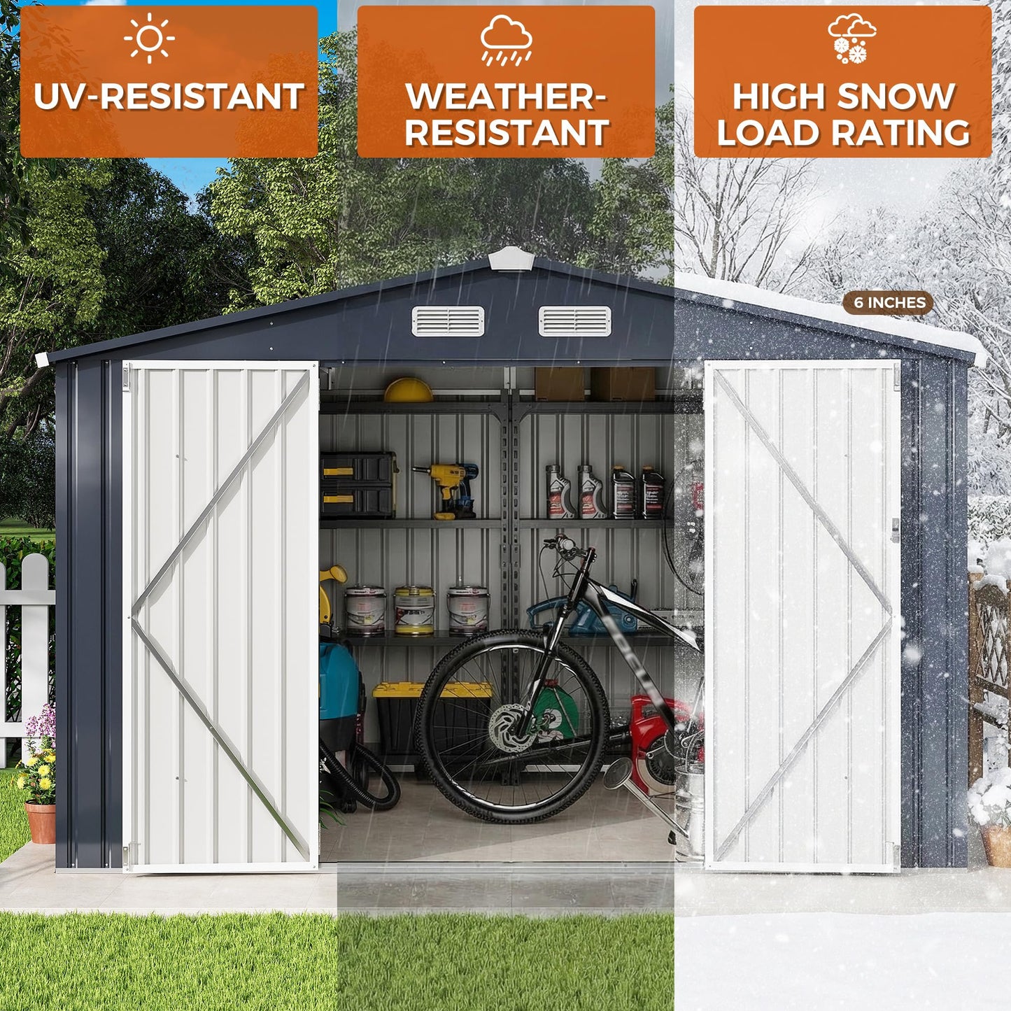 IRONCK 10x8FT Storage Shed, Outdoor Tool Shed with Lockable Doors and Breathable Vent, Outside Metal Garden Storage for Poolside, Backyard, Patio, Dark Blue