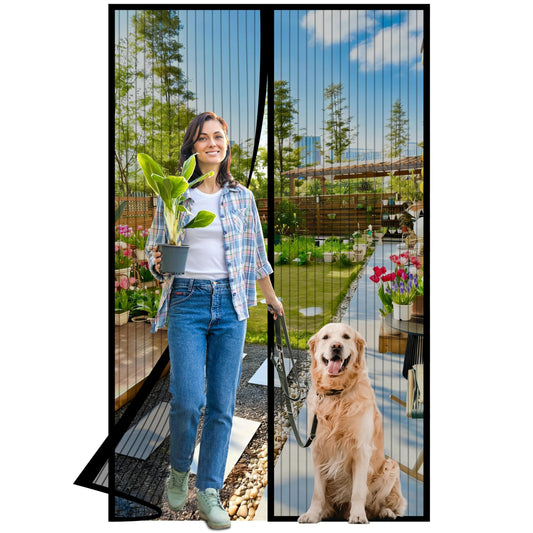 Magnetic Screen Door -Fit Door Size 38.0 x 83.0'' Retractable Screen Door Mesh for Front Door or Sliding Door, Pet & Kid Friendly, Hands-Free Closure Keeps Bugs Out & Lets Breeze in, Stripe Black