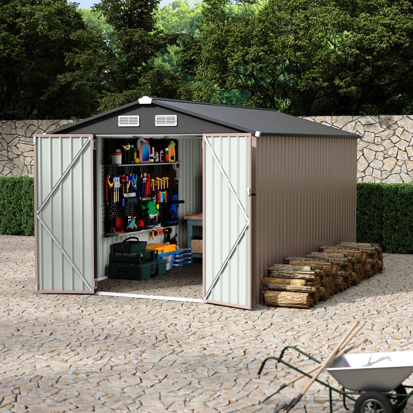 Outdoor Metal Sheds 8x12, Outdoor Storage Shed MetalGarden Tool Shed for Backyard, Metal Utility Sheds Buildings with Air Vent