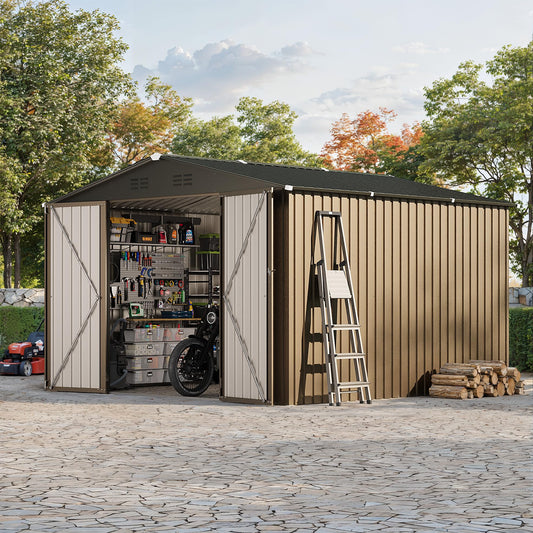 GarveeLife 10 x 10 FT Outdoor Storage Shed,Metal Garden Sheds&Outdoor Storage Clearance, Large Tool Shed Outdoor with Single Lockable Door,Ideal Storage House for Backyard Garden Patio Lawn